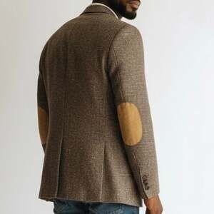 Vintage Botany 500 Brown Wool Tweed Sport Coat Suede Elbow Patches Dark Academia